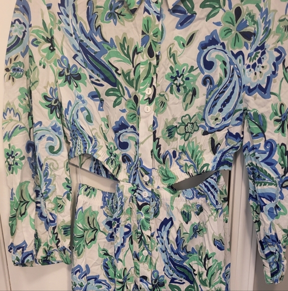 Zara Blue and Green Cut Out Midi Shirt Dress Size Medium (Bloggers Favorite) - Picture 11 of 16